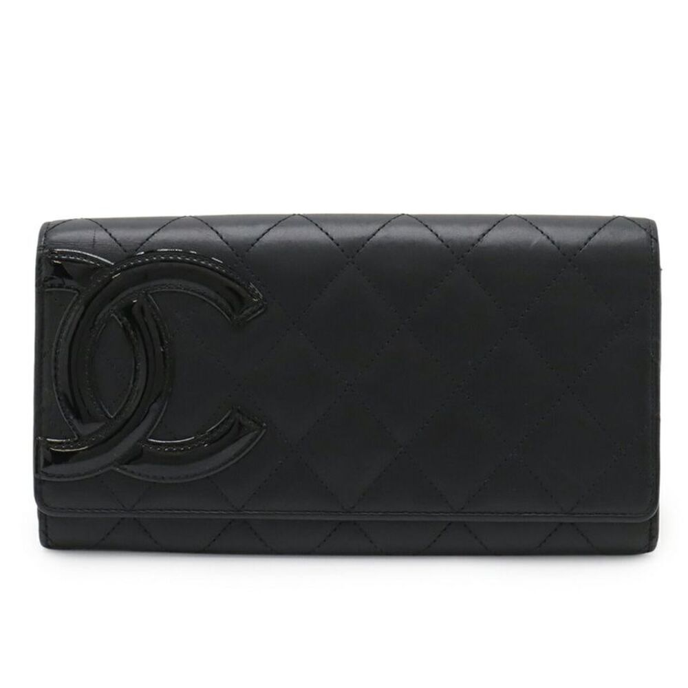 Chanel Cambon Line Bifold Wallet Black Pink